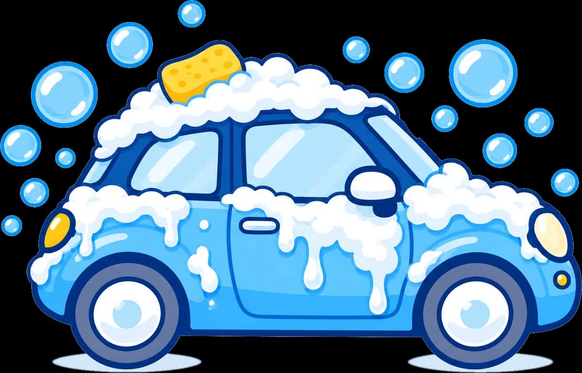 泡に包まれて洗われている車のイラスト